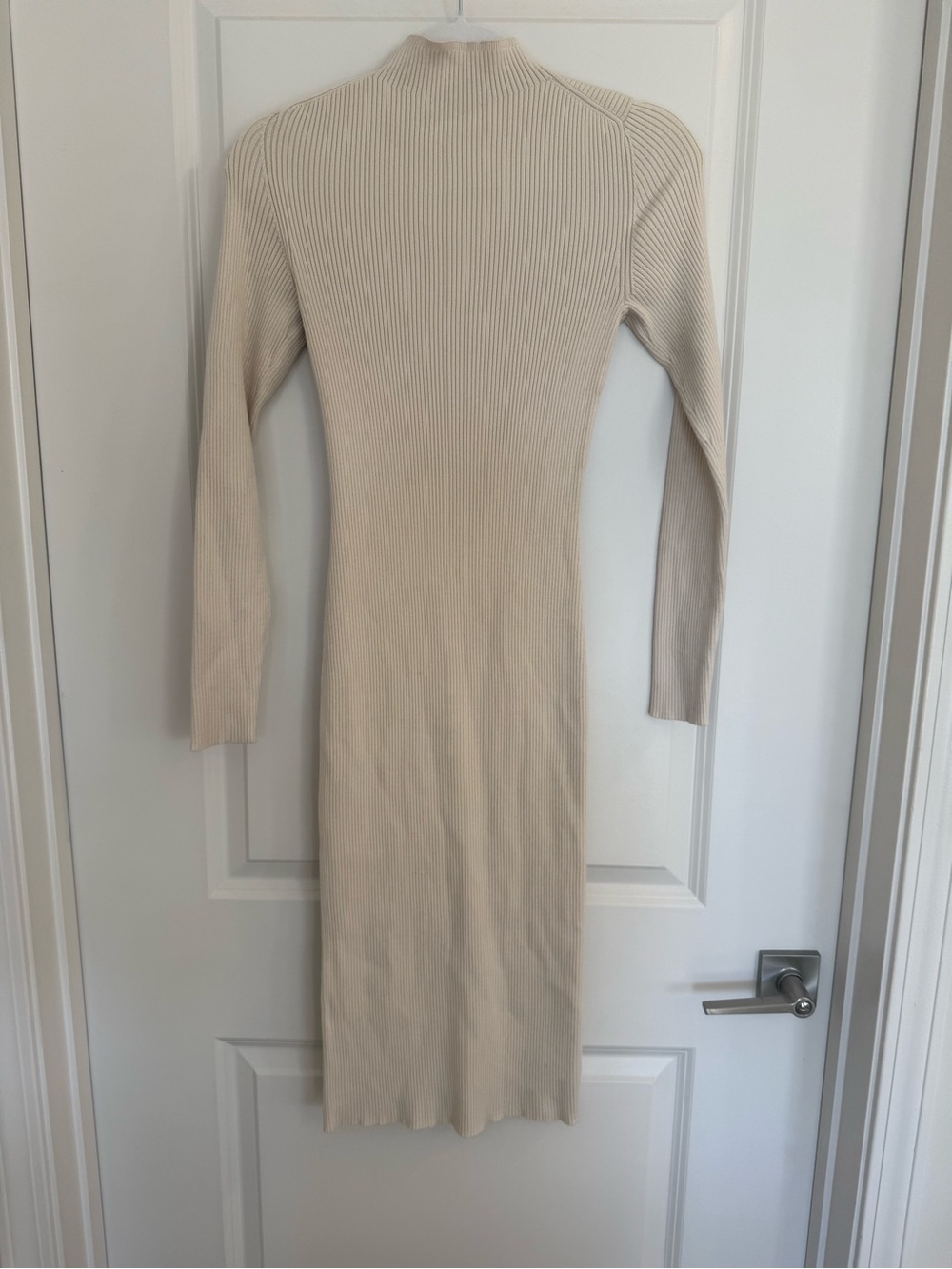 Babaton Compose Mock-neck Cream Ribbed Long Sleeve Midi Dress - Picture 4 of 8